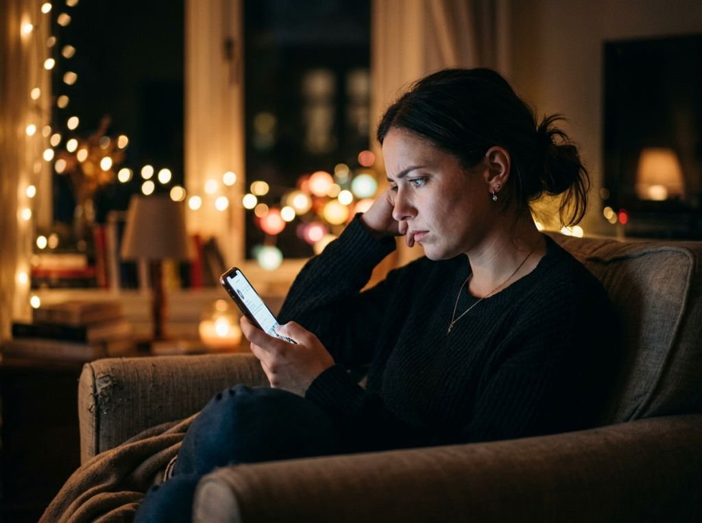 A woman sitting in a dimly lit - He Watches Your Stories But Doesn't Text Back — Here's What's Actually Happening