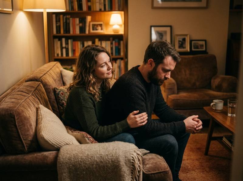 A cinematic, soft-focus lifest - How to Get a Man to Open Up Emotionally When He Shuts Down with I'm Fine