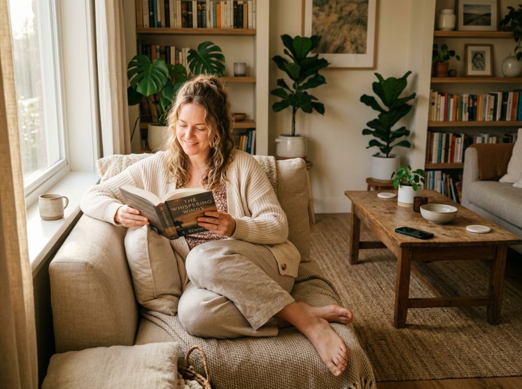 A woman in a sunlit living roo - How to Stop Waiting for Him to Text: Shifting from Anxious Waiting to Empowered Living