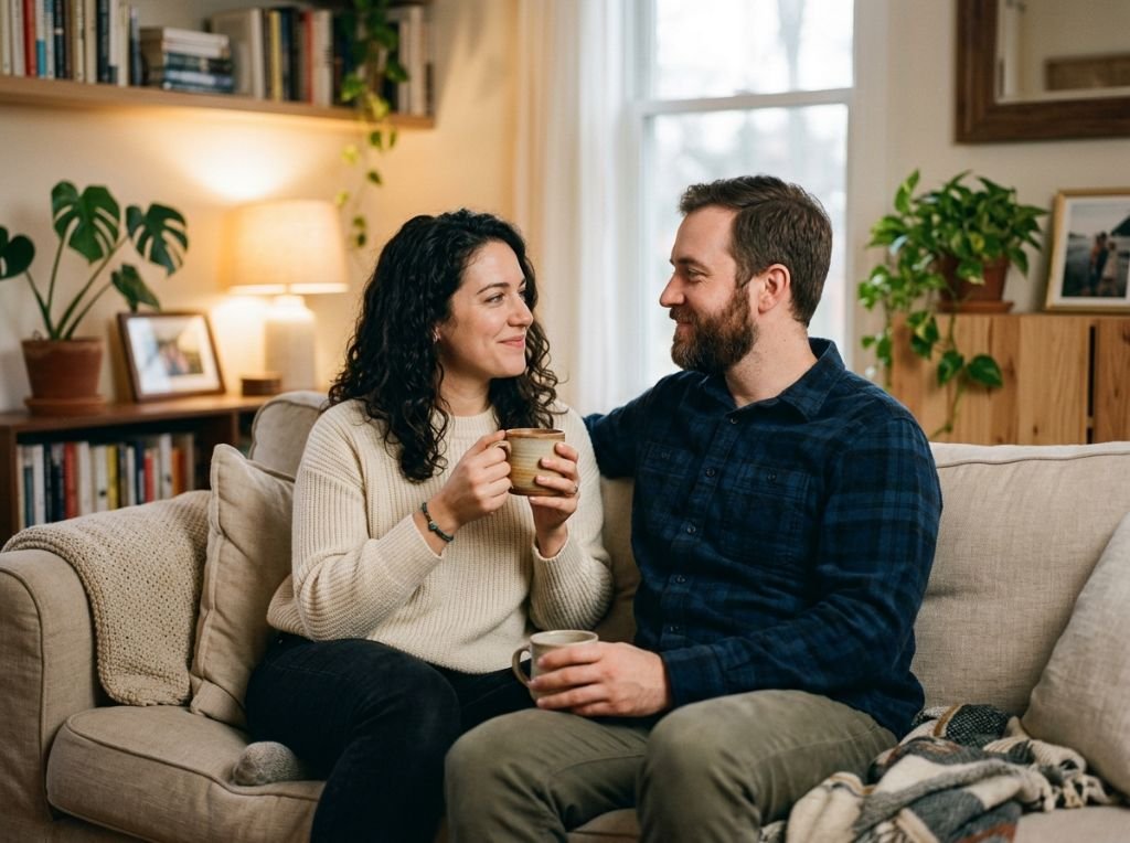 A couple sitting on a cozy sof - How to Tell Him You’re Disappointed Without Starting a Fight: The Power of Softened Sta