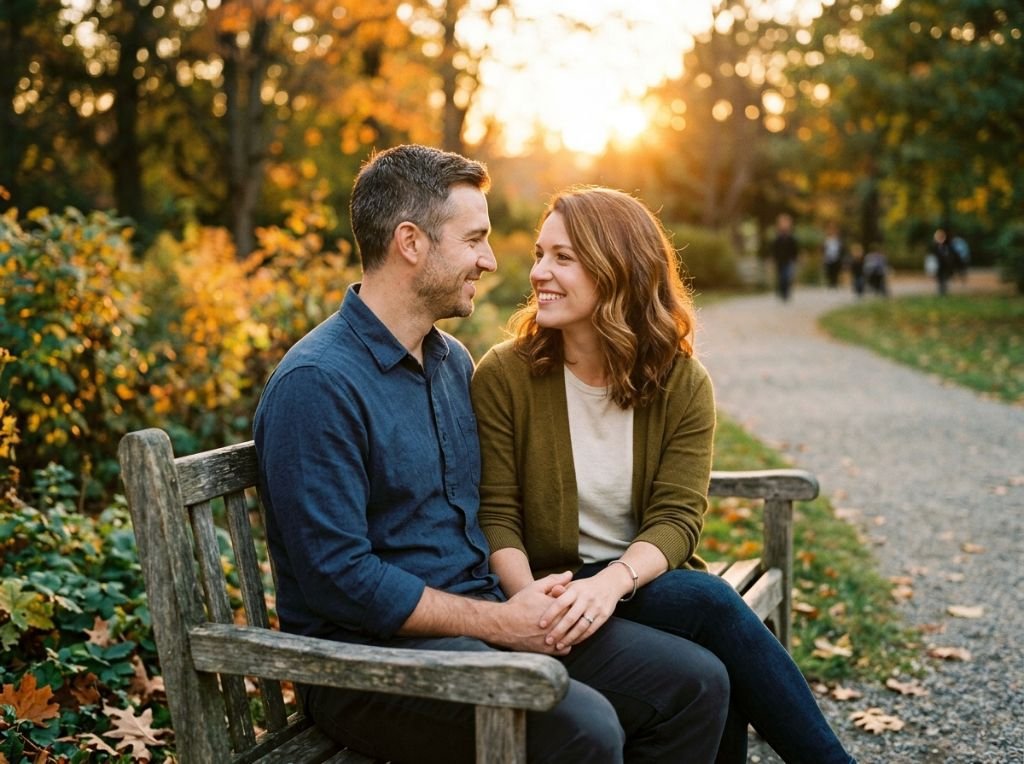 A man and woman sitting on a p - What He Is Really Thinking During The Early Stages Of Dating: The Hidden Psychology Exp