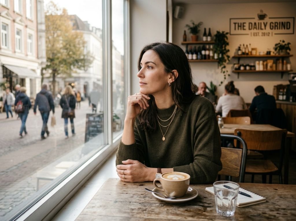 A stylish woman sitting at a m - What It Means When a Guy Stops Initiating Plans But Still Replies Fast (And How to Hand