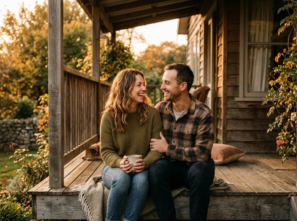 A happy couple sitting on a wo - What Men Really Want In A Long Term Relationship: The 10 Pillars of Lasting Commitment