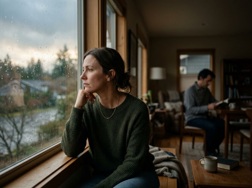 A woman looking thoughtfully o - When He Stops Asking Questions About Your Day: Decoding the Loss of Emotional Curiosity