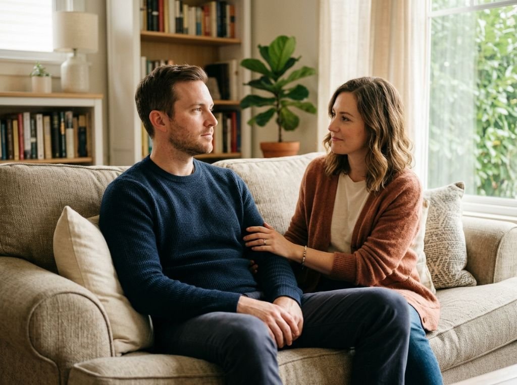A medium shot of a man and wom - Why He Says He Is Fine When He Is Clearly Not: 7 Reasons Men Shut Down